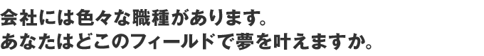 会社には色々な職種があります。あなたはどこのフィールドで夢を叶えますか。